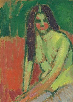 Alexej von Jawlensky Painting - Figura medio desnuda con pelo largo sentada inclinada 1910 Alexej von Jawlensky